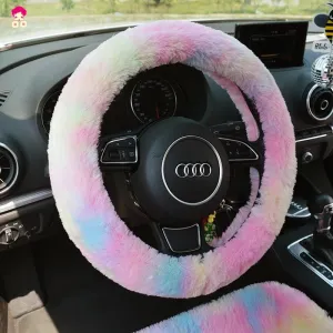 Fluffy Rainbow Car Accessories- Warm and cozy for Winter