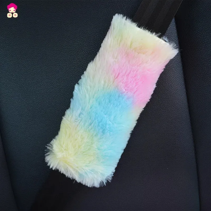 Fluffy Rainbow Car Accessories- Warm and cozy for Winter