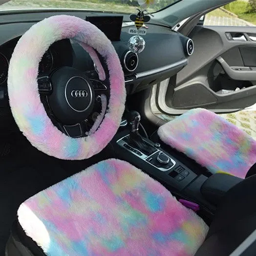 Fluffy Rainbow Car Accessories- Warm and cozy for Winter