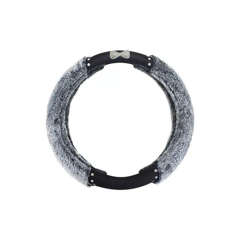 Fluffy Steering Wheel Cover with Bling Bow- Warming and cozy for Winter