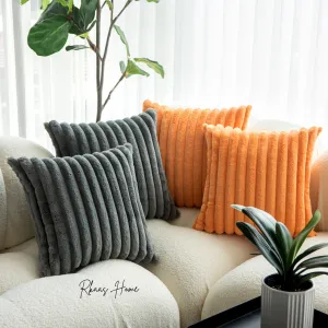 Fluffy Striped Soft Plush Faux Fur Corduroy Style Cushion Covers 45X45