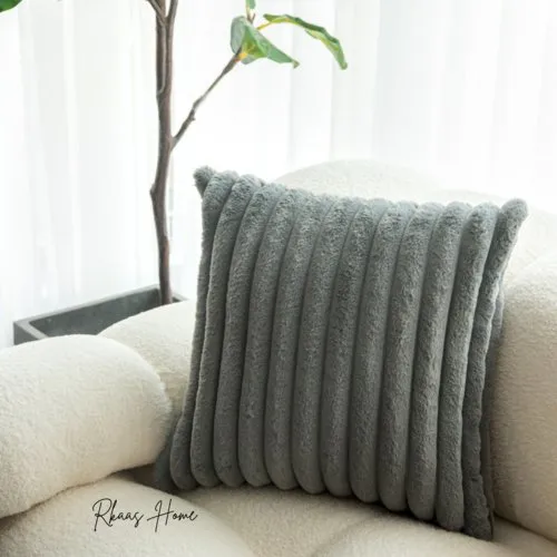 Fluffy Striped Soft Plush Faux Fur Corduroy Style Cushion Covers 45X45