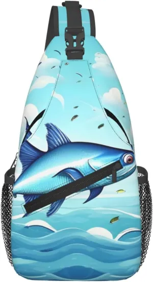 Flying Fish In The Oceans Print Crossbody Backpack Sling Bag Chest Bags Daypack For Sport Running Hiking Women Men Unisex