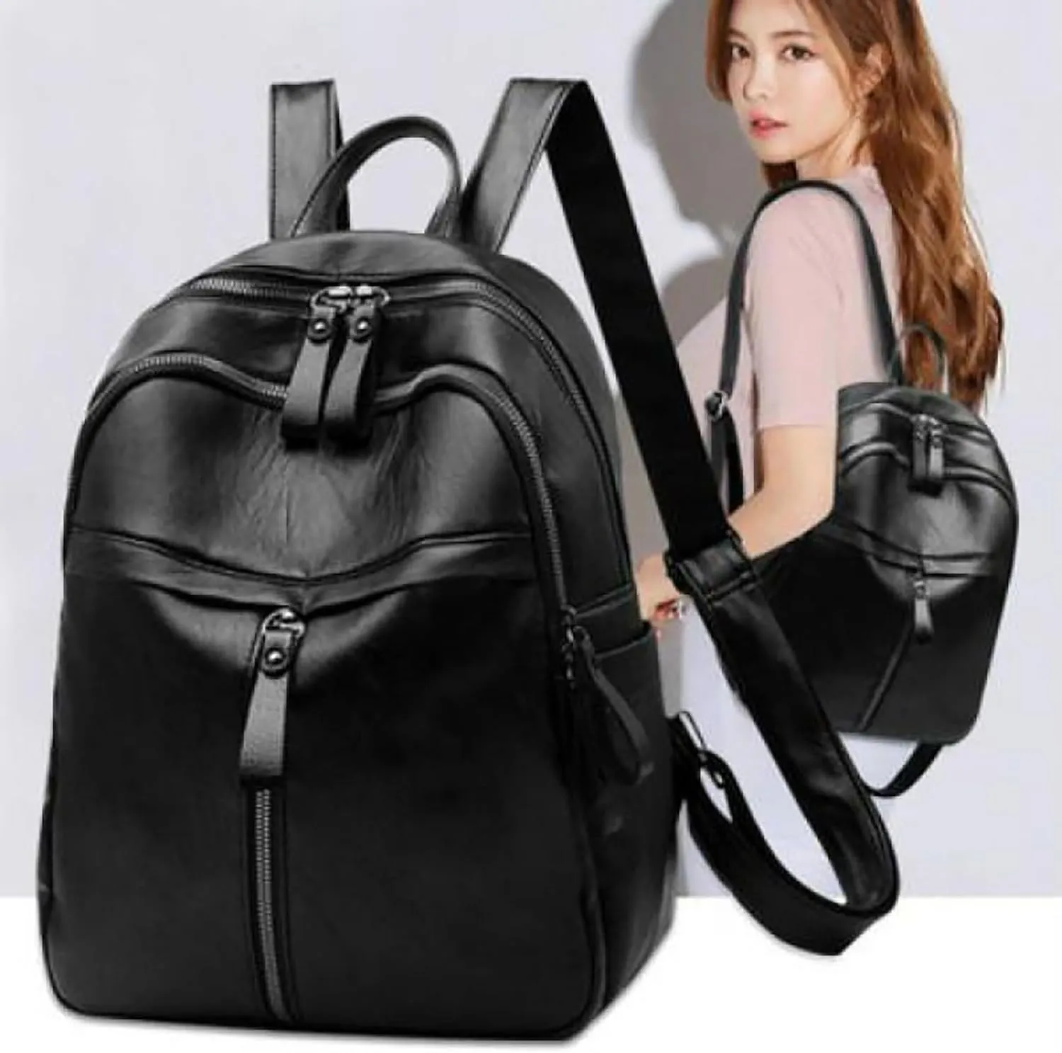 FNKDOR Women's School Backpack Faux Leather Teenager Girls Fashionable Multiple Compartment Travel Backpack 11.6 x 10 x 3.9 Inches