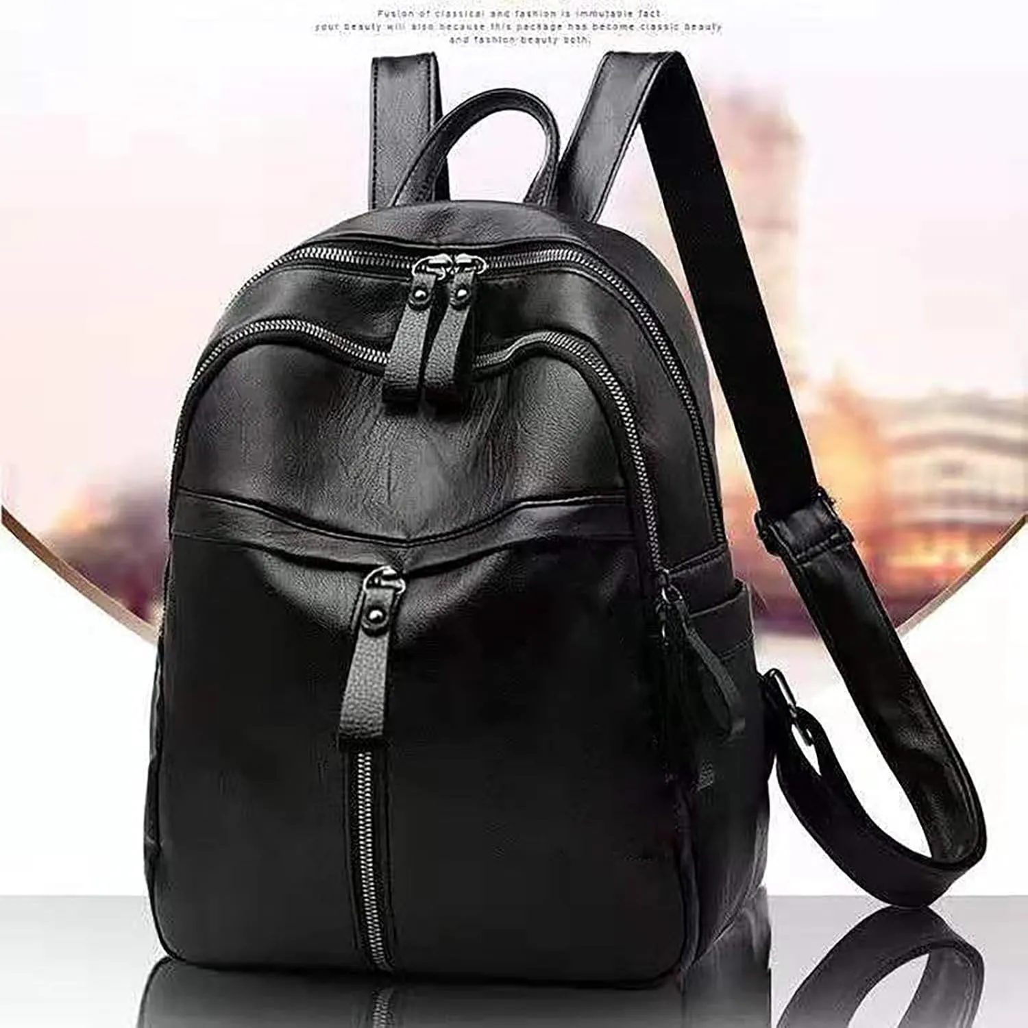 FNKDOR Women's School Backpack Faux Leather Teenager Girls Fashionable Multiple Compartment Travel Backpack 11.6 x 10 x 3.9 Inches