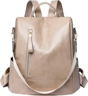 FNKDOR Women's School Backpack Travel Backpack Faux Leather Shoulder Bag Teenager Girls Multifunctional Backpack 12.6 x 12.6 x 5.9 Inches