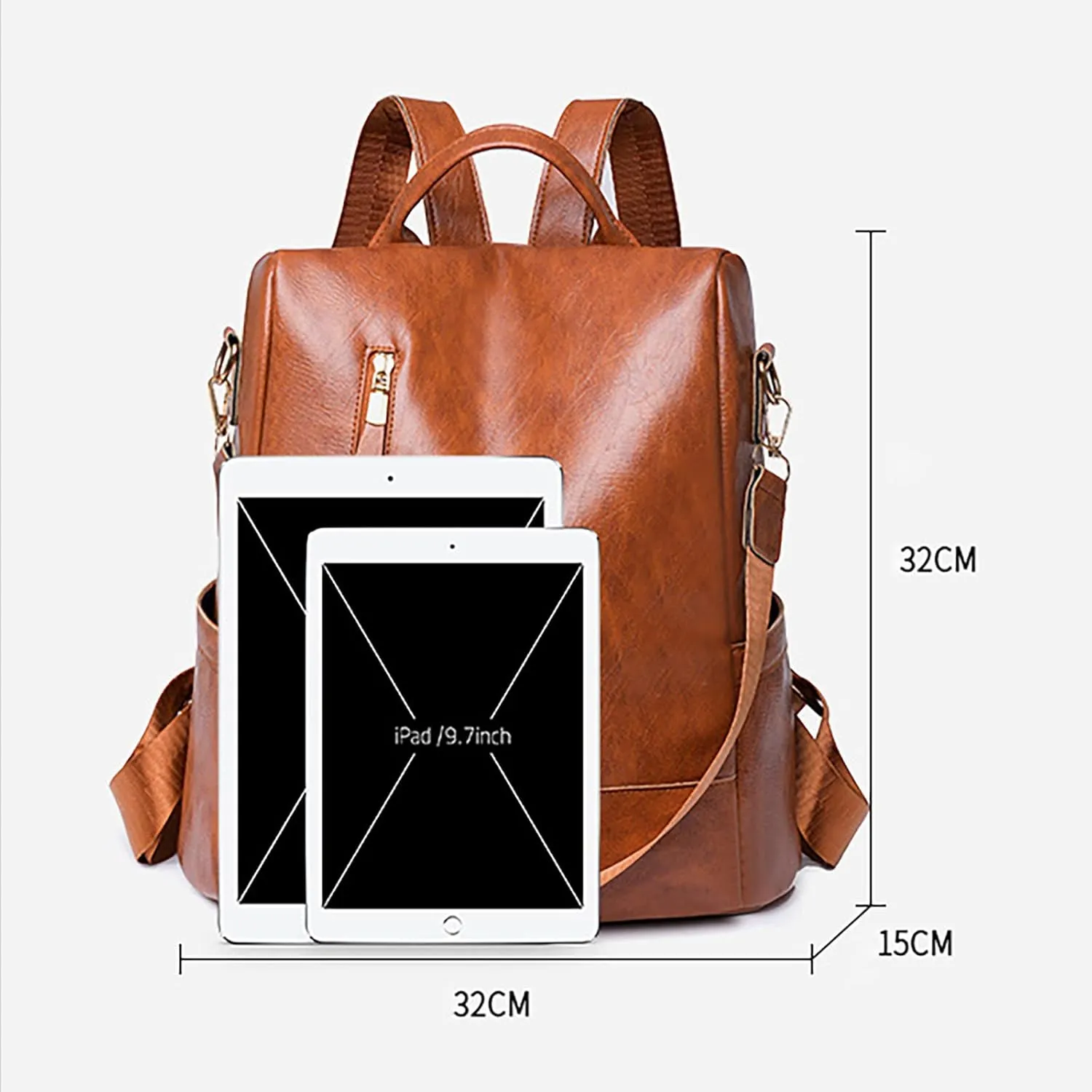 FNKDOR Women's School Backpack Travel Backpack Faux Leather Shoulder Bag Teenager Girls Multifunctional Backpack 12.6 x 12.6 x 5.9 Inches