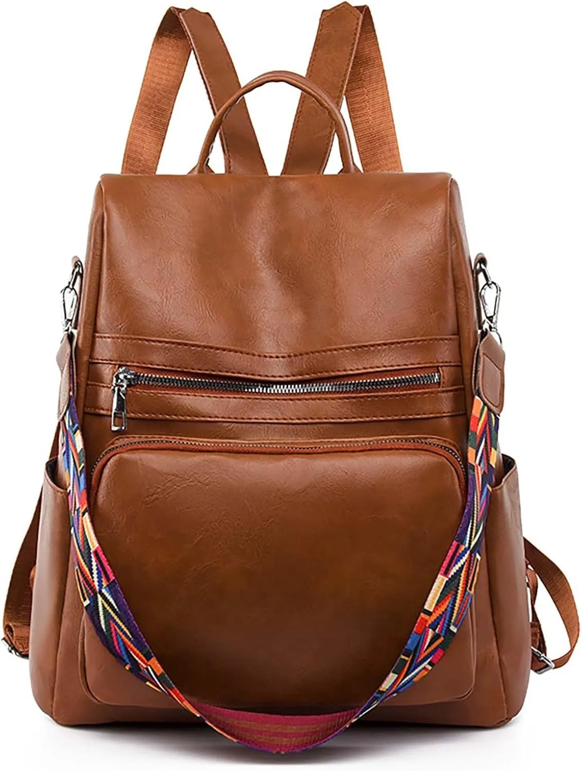 FNKDOR Women's School Backpack Travel Backpack Faux Leather Shoulder Bag Teenager Girls Multifunctional Backpack 13.77 x 13.38 x 5.5 Inches