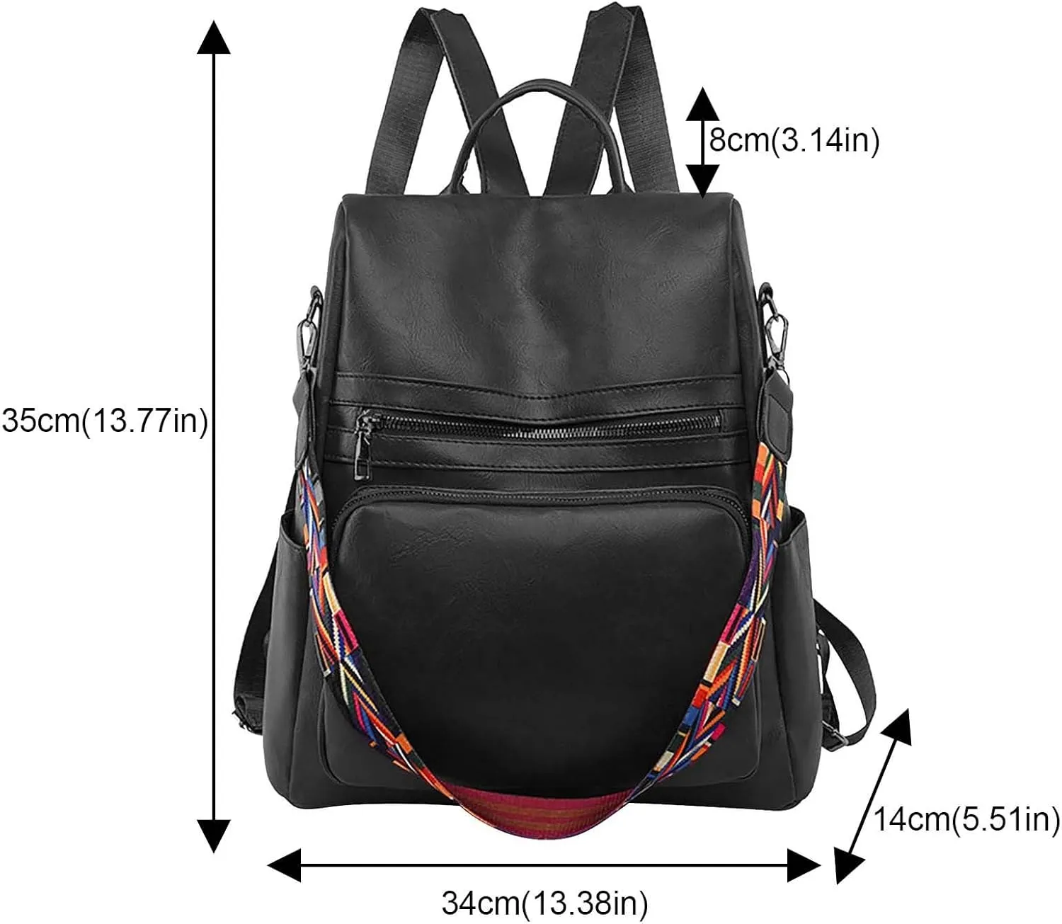 FNKDOR Women's School Backpack Travel Backpack Faux Leather Shoulder Bag Teenager Girls Multifunctional Backpack 13.77 x 13.38 x 5.5 Inches