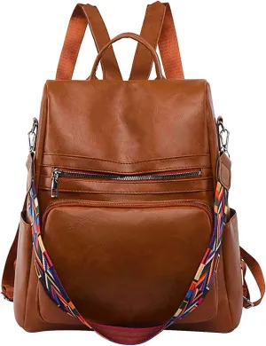 FNKDOR Women's School Backpack Travel Backpack Faux Leather Shoulder Bag Teenager Girls Multifunctional Backpack 13.77 x 13.38 x 5.5 Inches