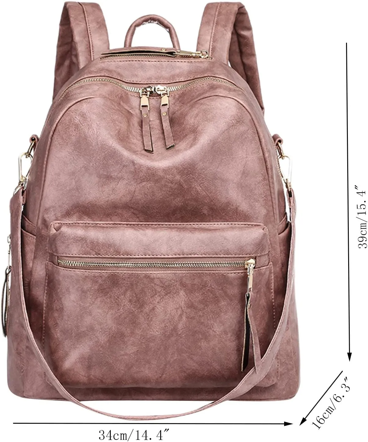 FNKDOR Women's School Backpack Travel Backpack Faux Leather Shoulder Bag Teenager Girls Multifunctional Backpack 15.4 x 14.4 x 6.3 Inches