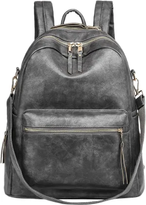 FNKDOR Women's School Backpack Travel Backpack Faux Leather Shoulder Bag Teenager Girls Multifunctional Backpack 15.4 x 14.4 x 6.3 Inches