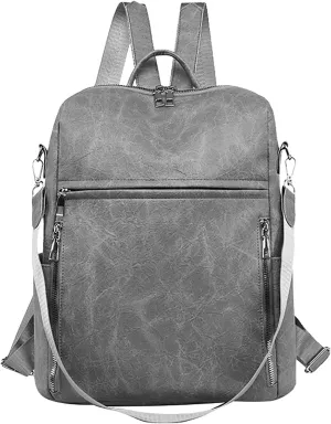 FNKDOR Women's School Backpack Travel Backpack Washed Faux Leather Teenager Girls Fashionable Shoulder Bag 14.56 x 12.59 x 5.9 Inches