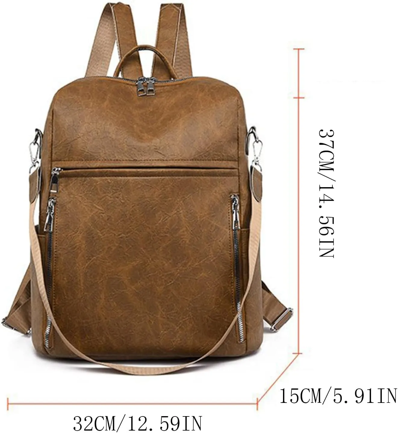 FNKDOR Women's School Backpack Travel Backpack Washed Faux Leather Teenager Girls Fashionable Shoulder Bag 14.56 x 12.59 x 5.9 Inches