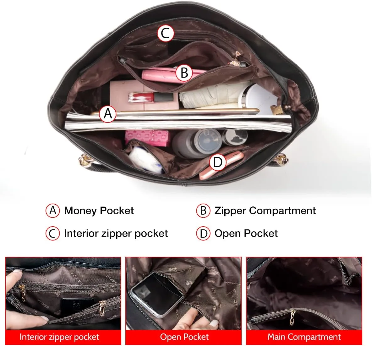 FOXLOVER Large Capacity Tote Handbags for Women, Women's Top-handle Bags Fashion Shoulder Bags Purses Minimalist design