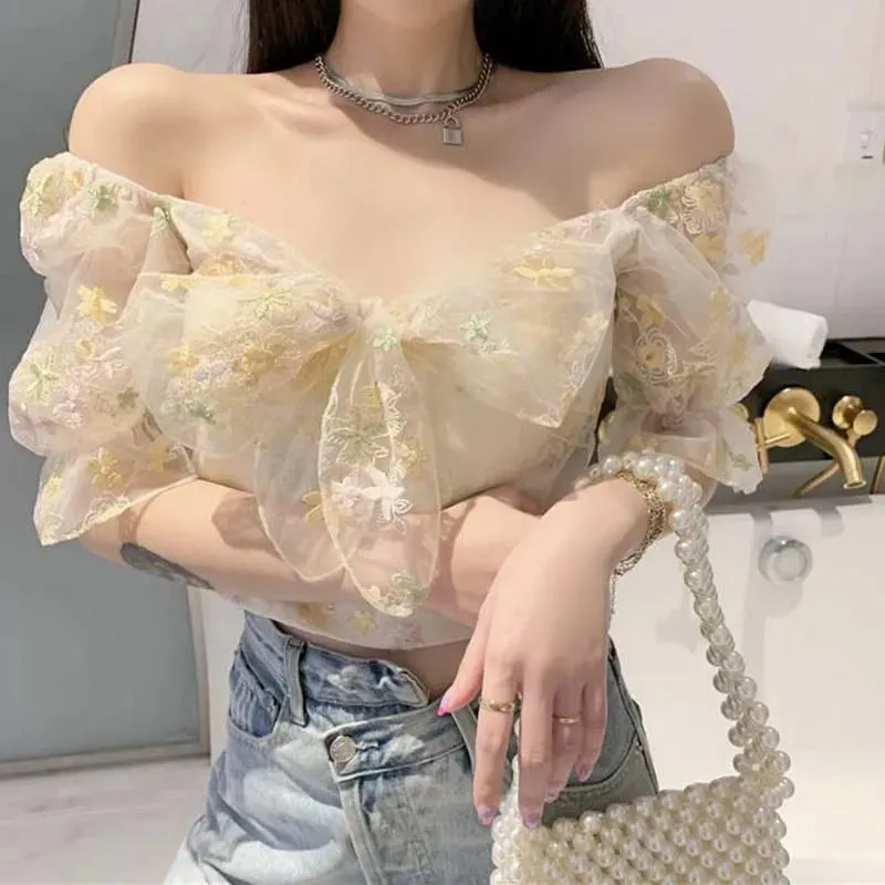 French Vintage Fairy Chiffon Lace Dress & Blouse with Puff Sleeves