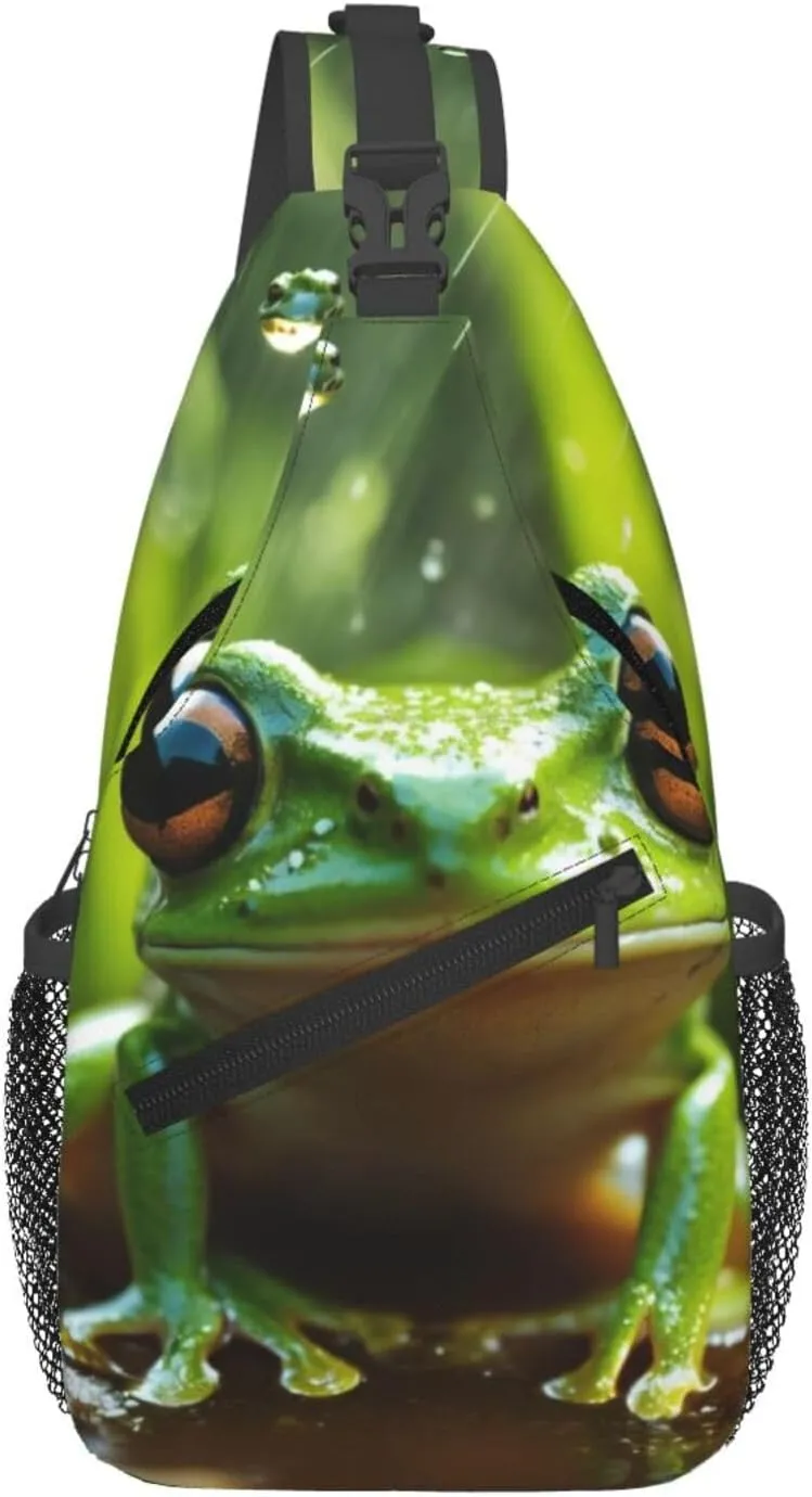 Frog And Rain Print Crossbody Backpack Sling Bag Chest Bags Daypack For Sport Running Hiking Women Men Unisex