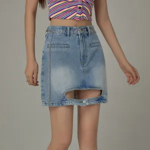 Front Cutout Denim Mini Skirt