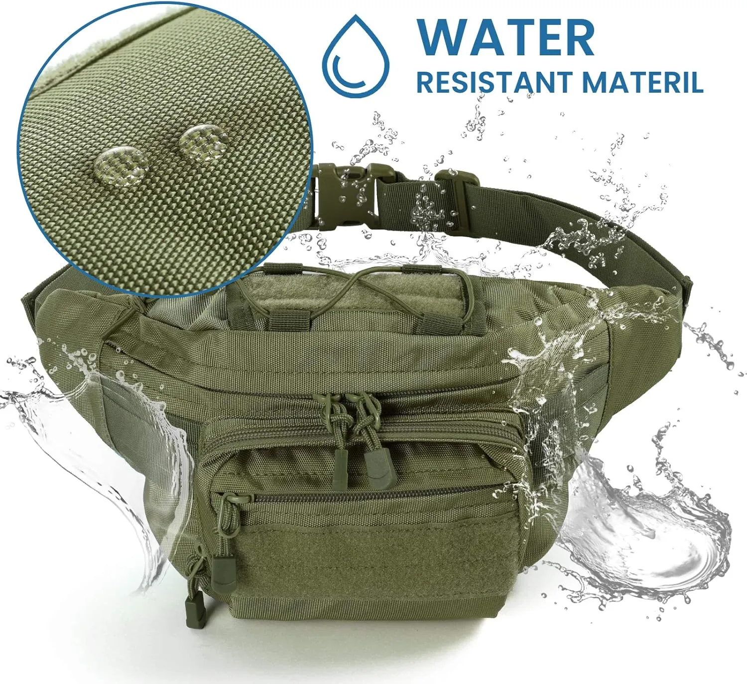 FRTKK Tactical Fanny Pack Military Waist Bag Pack with USA Flag Patch Utility Hip Pack with Adjustable Strap for Outdoors Fishing Cycling Camping Hiking Dog Walking, Army green 2, Fanny Pack