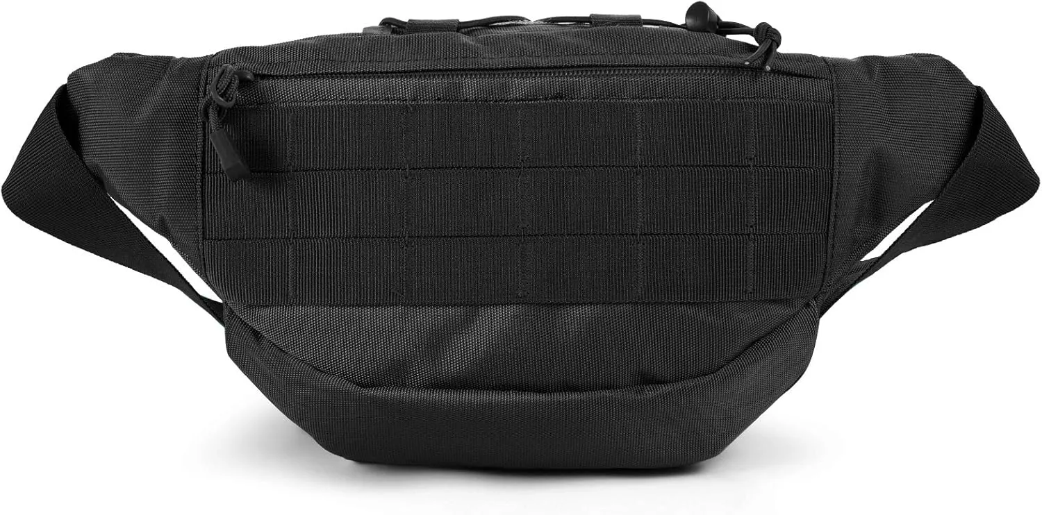 FRTKK Tactical Fanny Pack Military Waist Bag Pack with USA Flag Patch Utility Hip Pack with Adjustable Strap for Outdoors Fishing Cycling Camping Hiking Dog Walking, Black 2, 14.9 inches long, 5.9