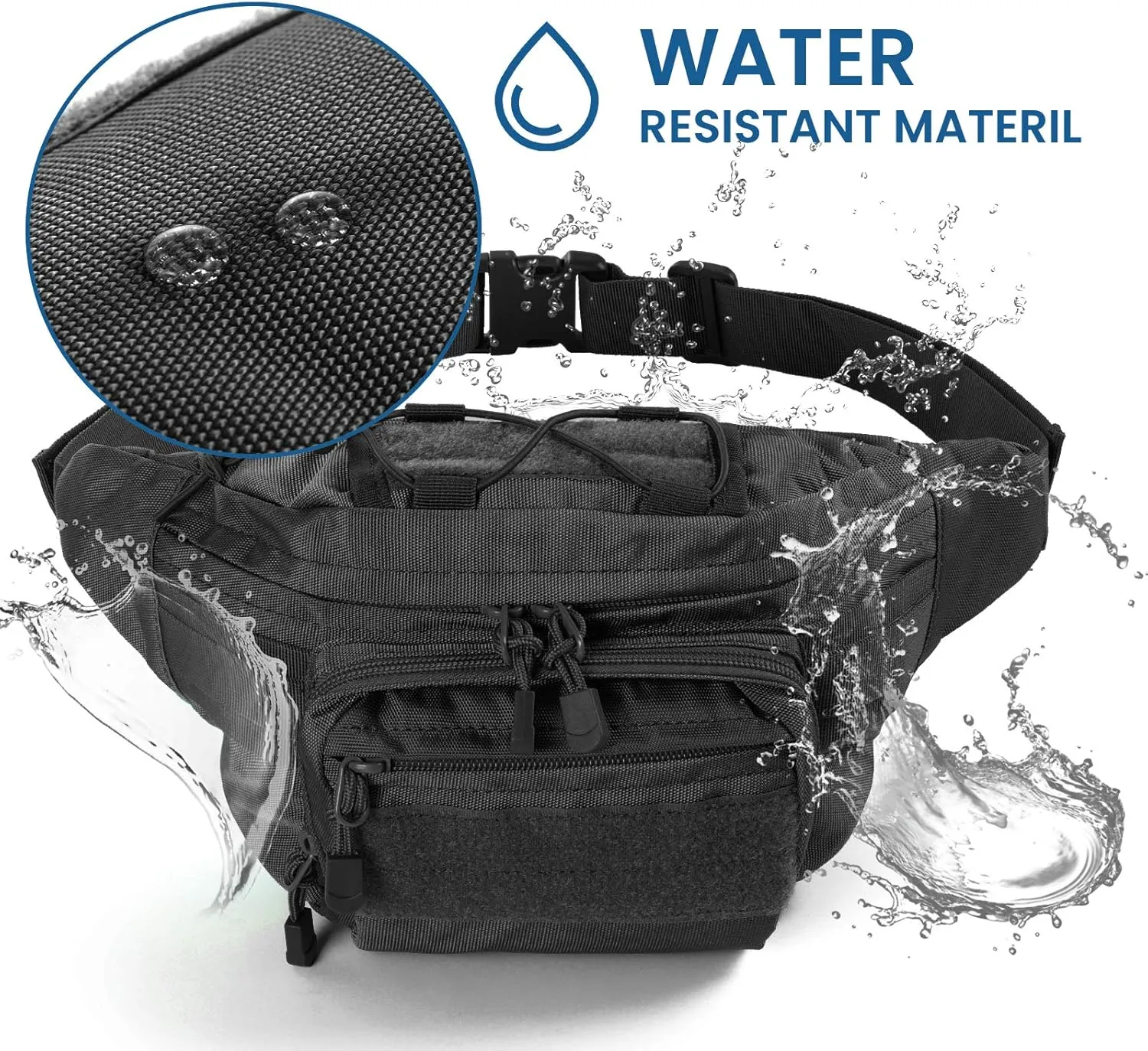 FRTKK Tactical Fanny Pack Military Waist Bag Pack with USA Flag Patch Utility Hip Pack with Adjustable Strap for Outdoors Fishing Cycling Camping Hiking Dog Walking, Black 2, 14.9 inches long, 5.9