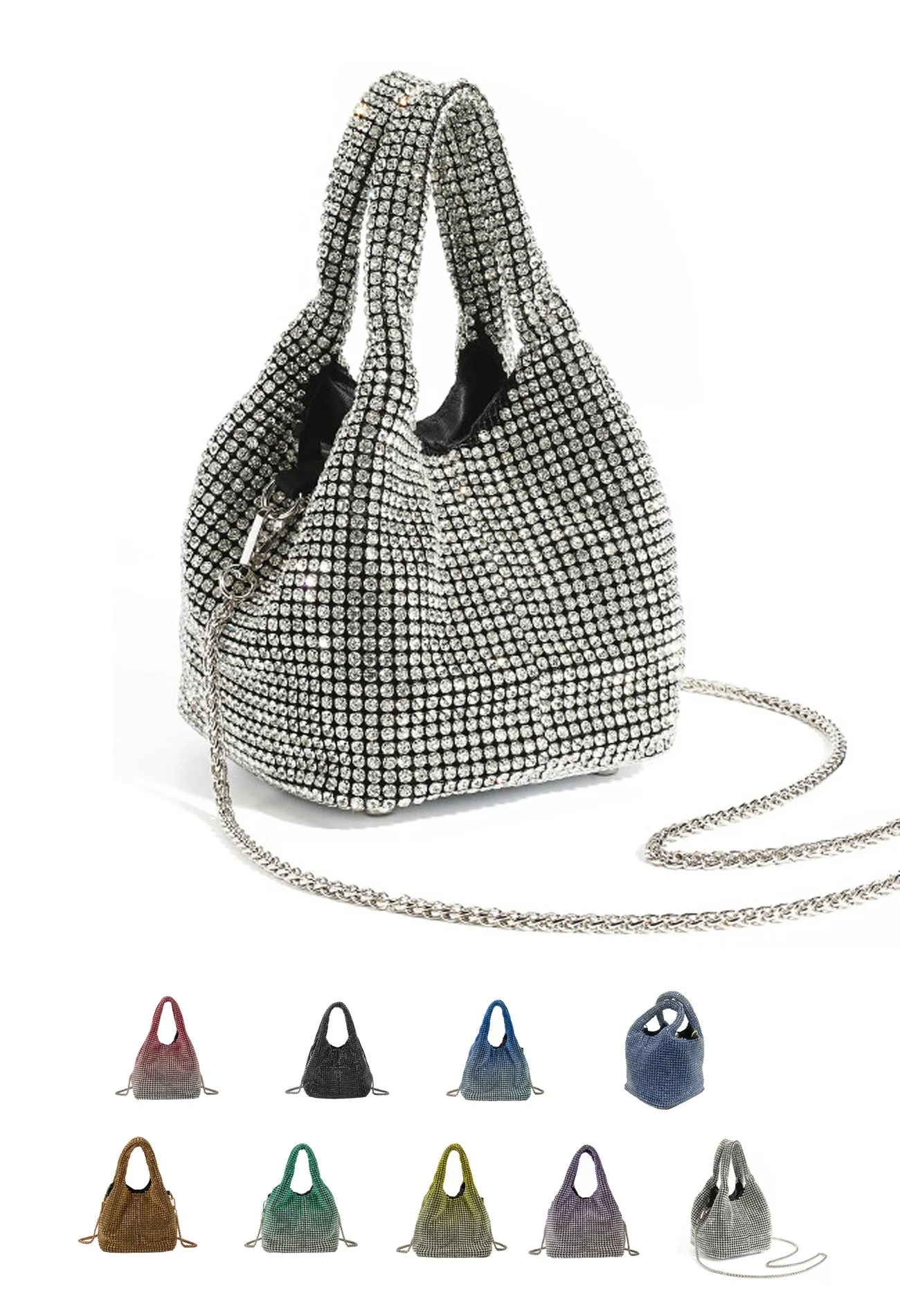 Full Diamond Bag Bucket Rhinestone Chain Purse