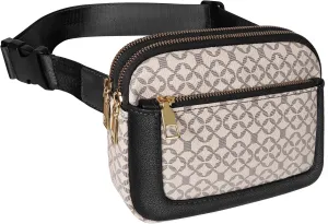 Geestock Bum Bag Women's PU Leather, Mini Bum Bag, Belt Bag, Small Shoulder Bag, Adjustable Shoulder Strap, Chest Bag, Sports Waist Bags for Outdoor/Travel/Running (Black Printed), black printed,