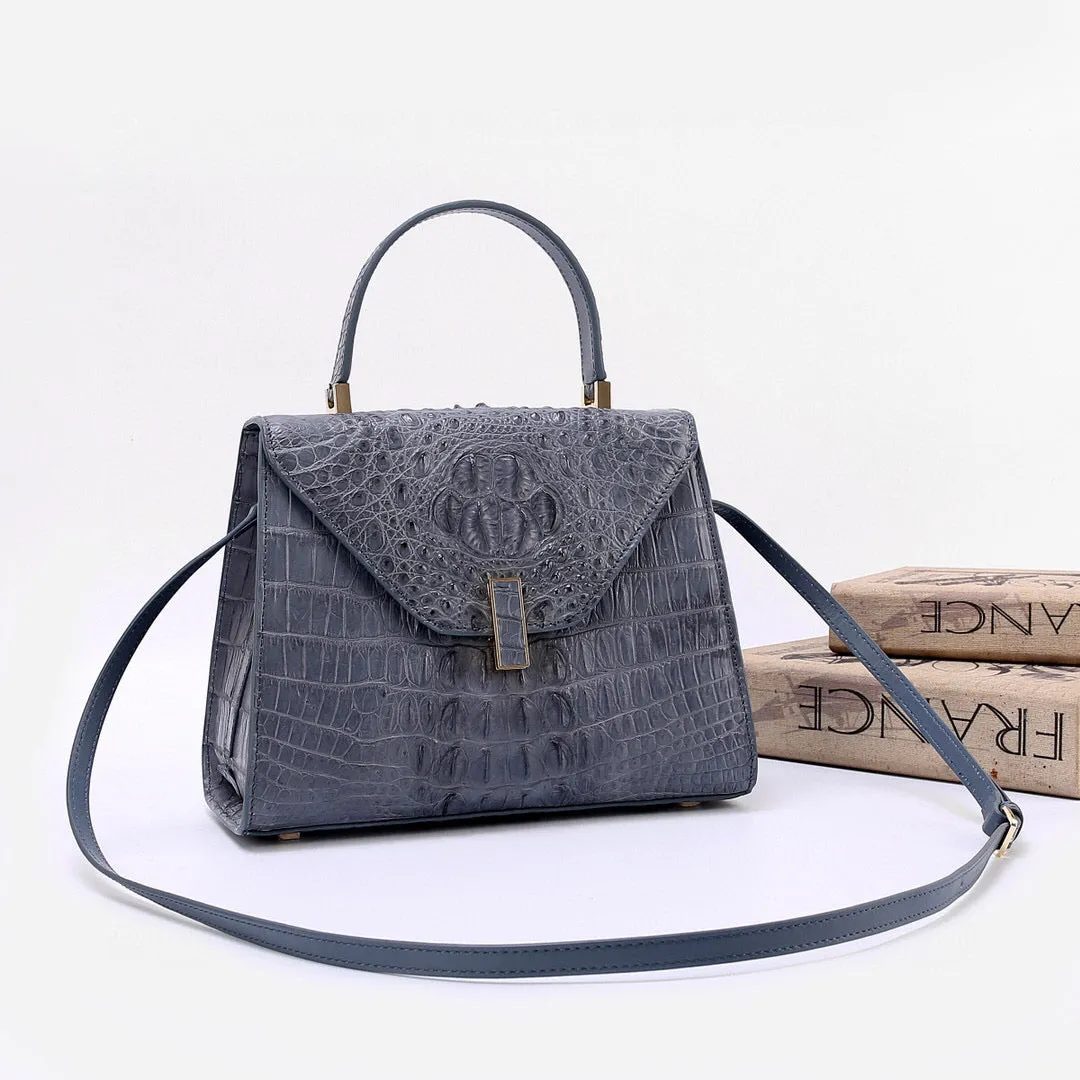 Genuine Crocodile Skin Bone Leather Top Handle Bags  Grey