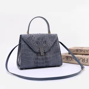 Genuine Crocodile Skin Bone Leather Top Handle Bags  Grey