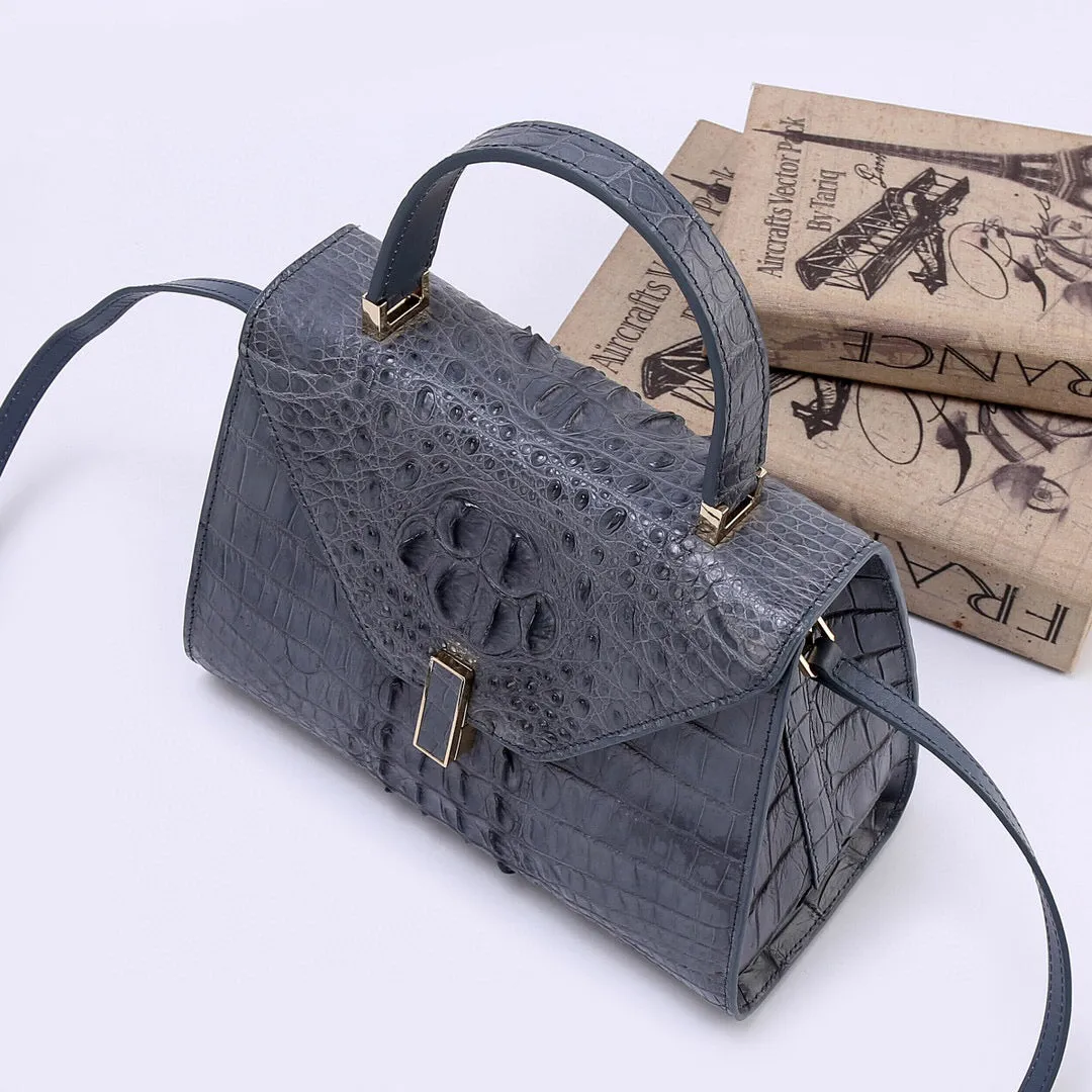 Genuine Crocodile Skin Bone Leather Top Handle Bags  Grey