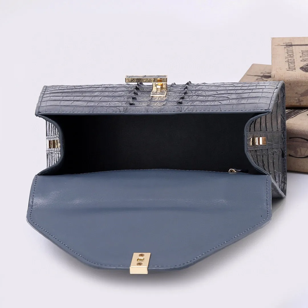 Genuine Crocodile Skin Bone Leather Top Handle Bags  Grey