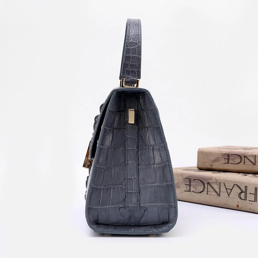 Genuine Crocodile Skin Bone Leather Top Handle Bags  Grey