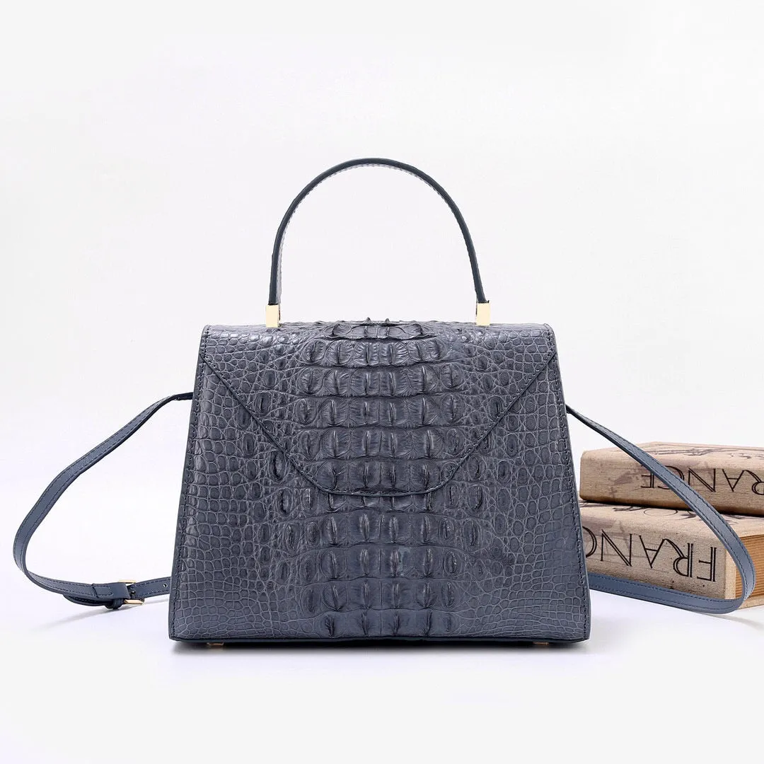 Genuine Crocodile Skin Bone Leather Top Handle Bags  Grey