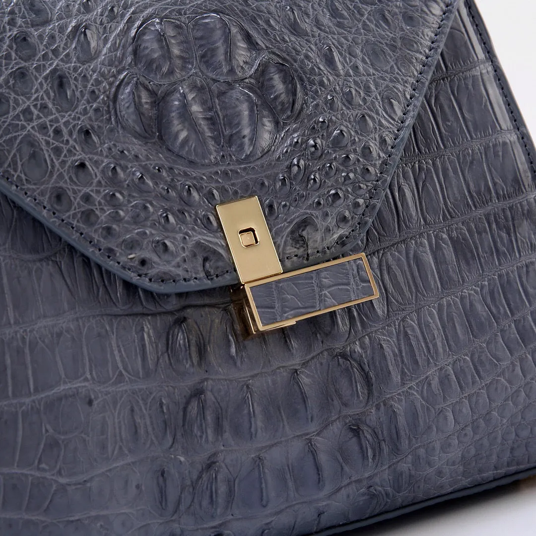 Genuine Crocodile Skin Bone Leather Top Handle Bags  Grey