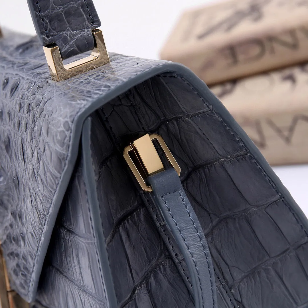 Genuine Crocodile Skin Bone Leather Top Handle Bags  Grey