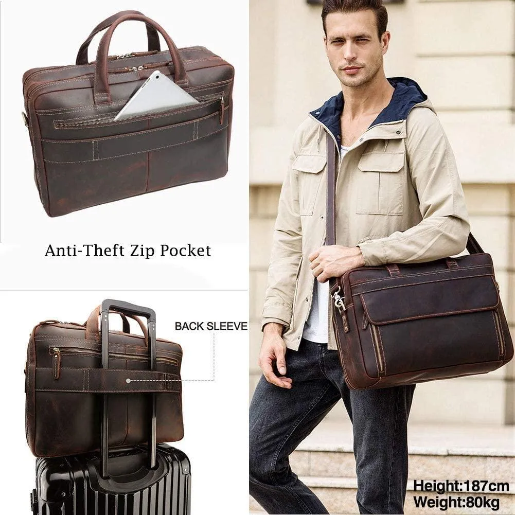 Genuine Leather Briefcase for Men 17.3 Inch Laptop Computer Case Business Travel Work Messenger Cross Body Shoulder Bag…