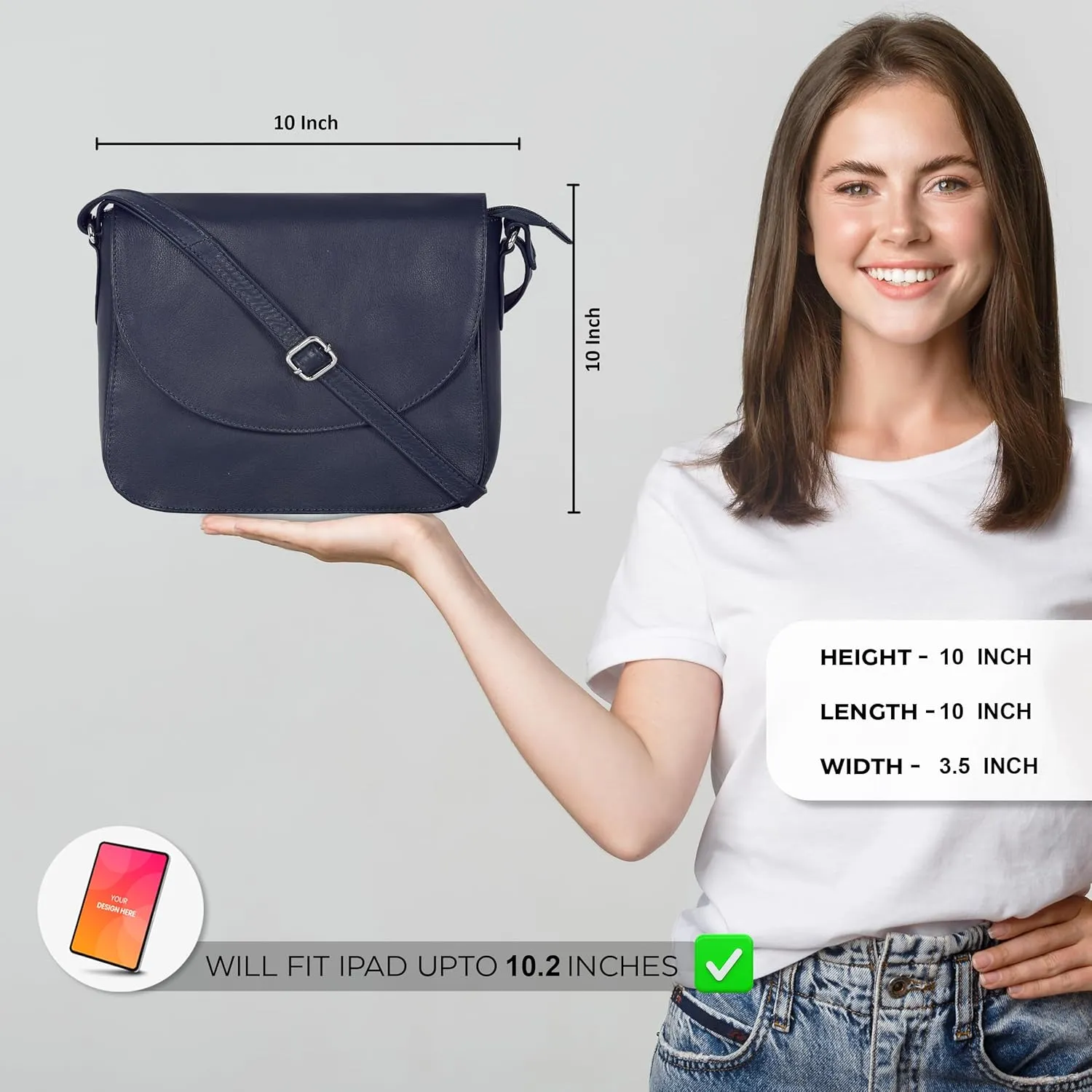 Genuine Leather Shoulder Crossbody Purse For Women with Adjustable Strap, Mobile Pocket & Outside & Inside Zipper