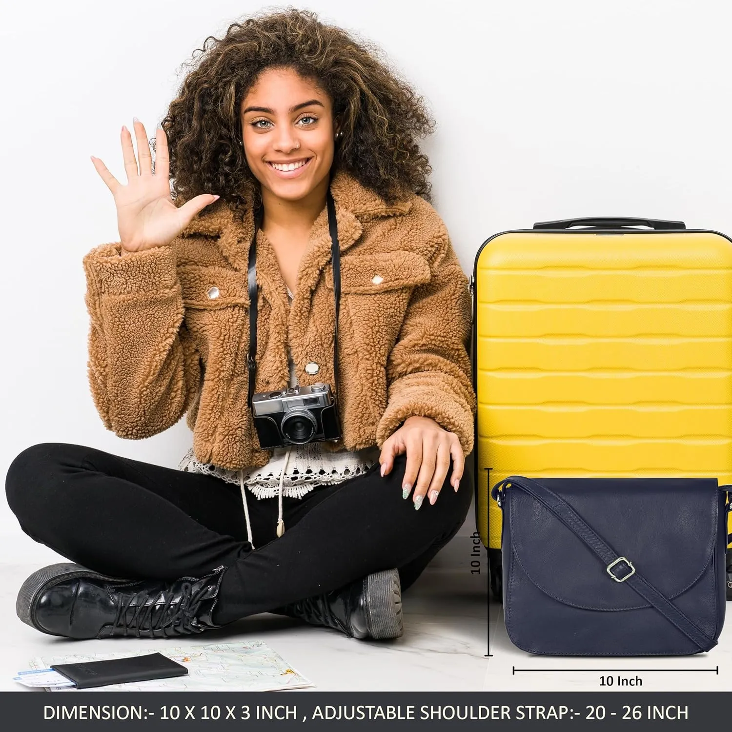 Genuine Leather Shoulder Crossbody Purse For Women with Adjustable Strap, Mobile Pocket & Outside & Inside Zipper