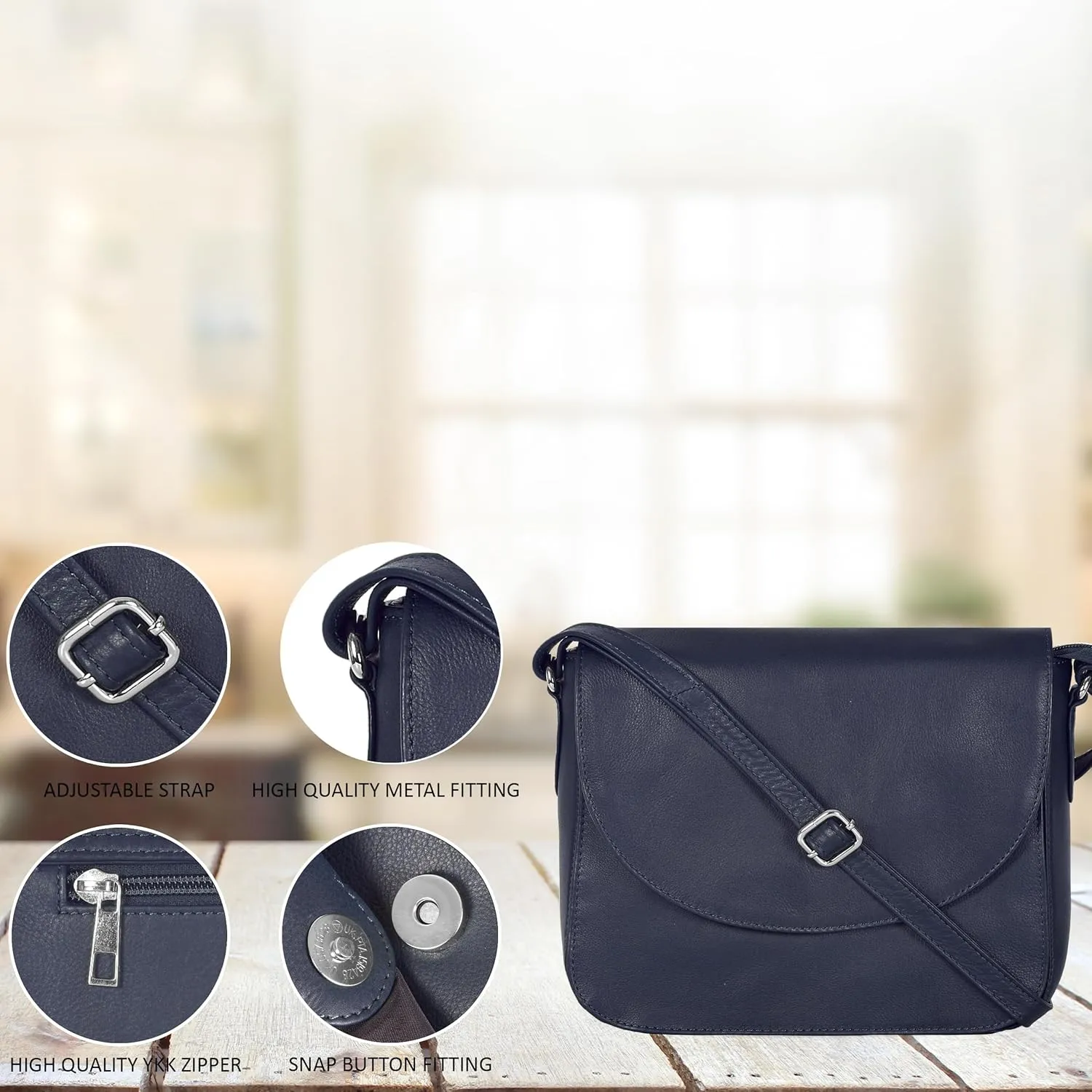 Genuine Leather Shoulder Crossbody Purse For Women with Adjustable Strap, Mobile Pocket & Outside & Inside Zipper