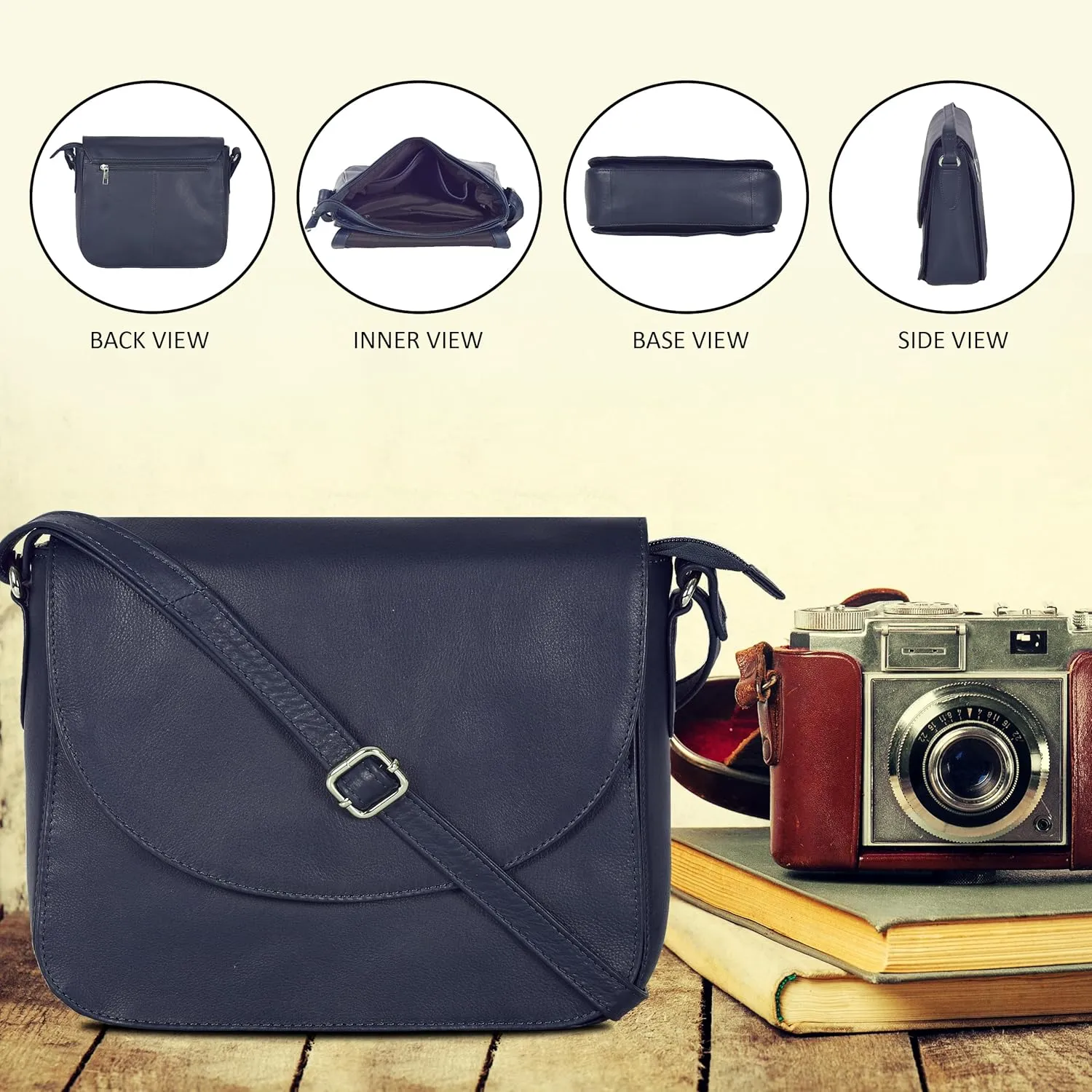 Genuine Leather Shoulder Crossbody Purse For Women with Adjustable Strap, Mobile Pocket & Outside & Inside Zipper