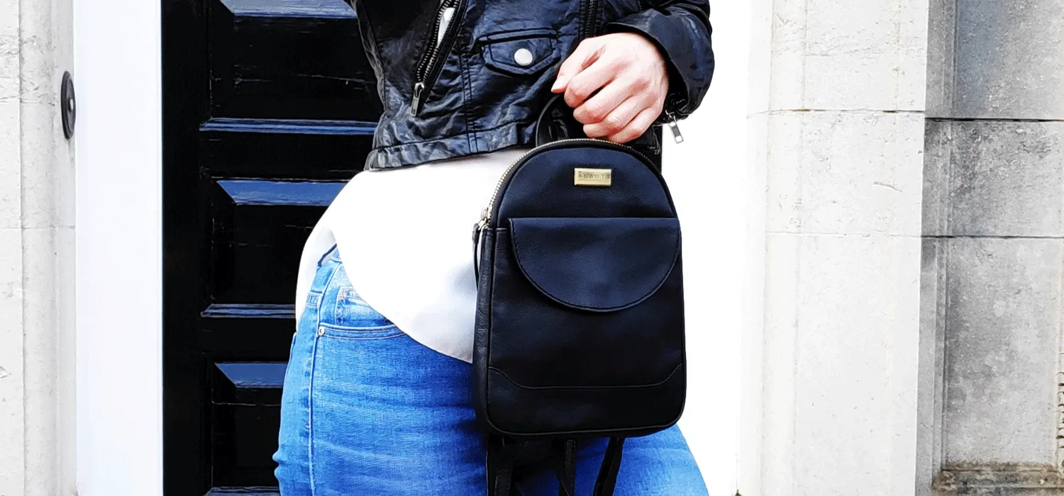 'GEORGE' Black Mini Pebble Grain Leather Backpack