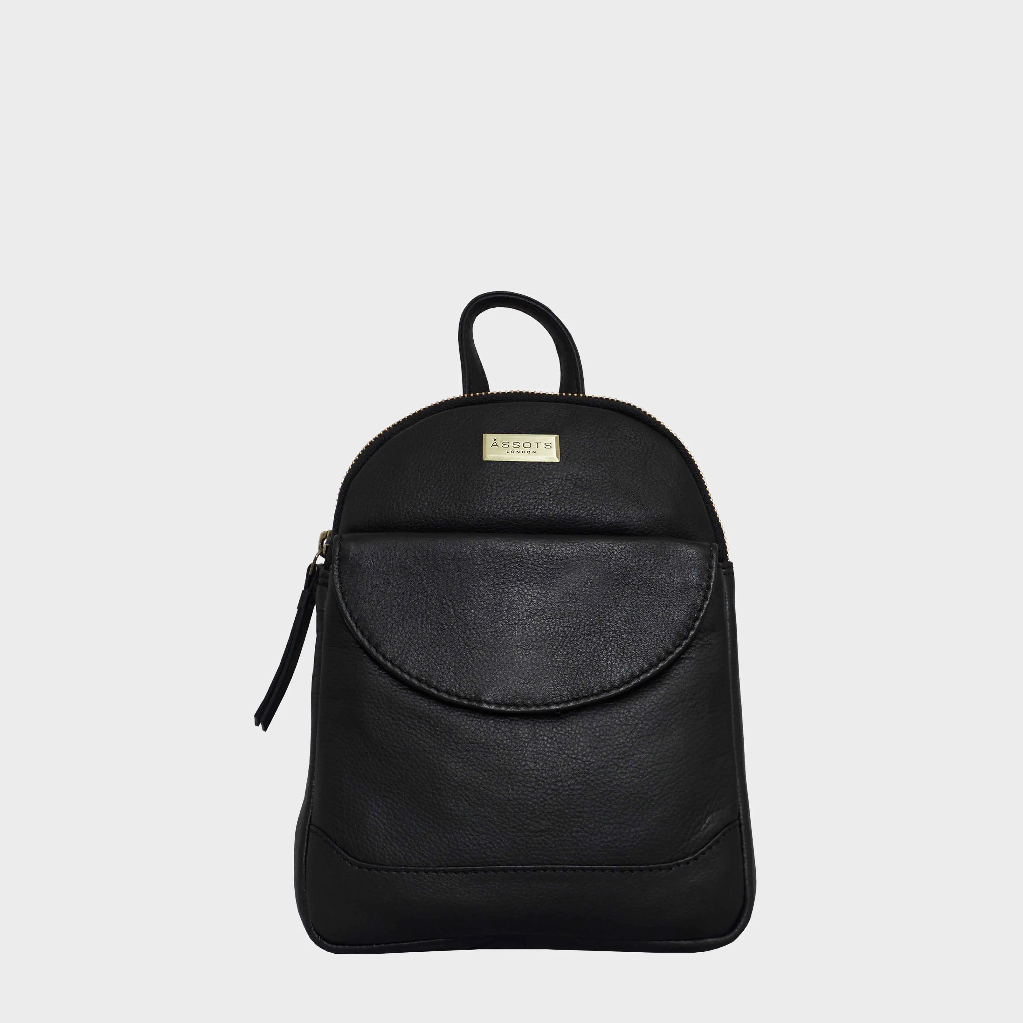 'GEORGE' Black Mini Pebble Grain Leather Backpack