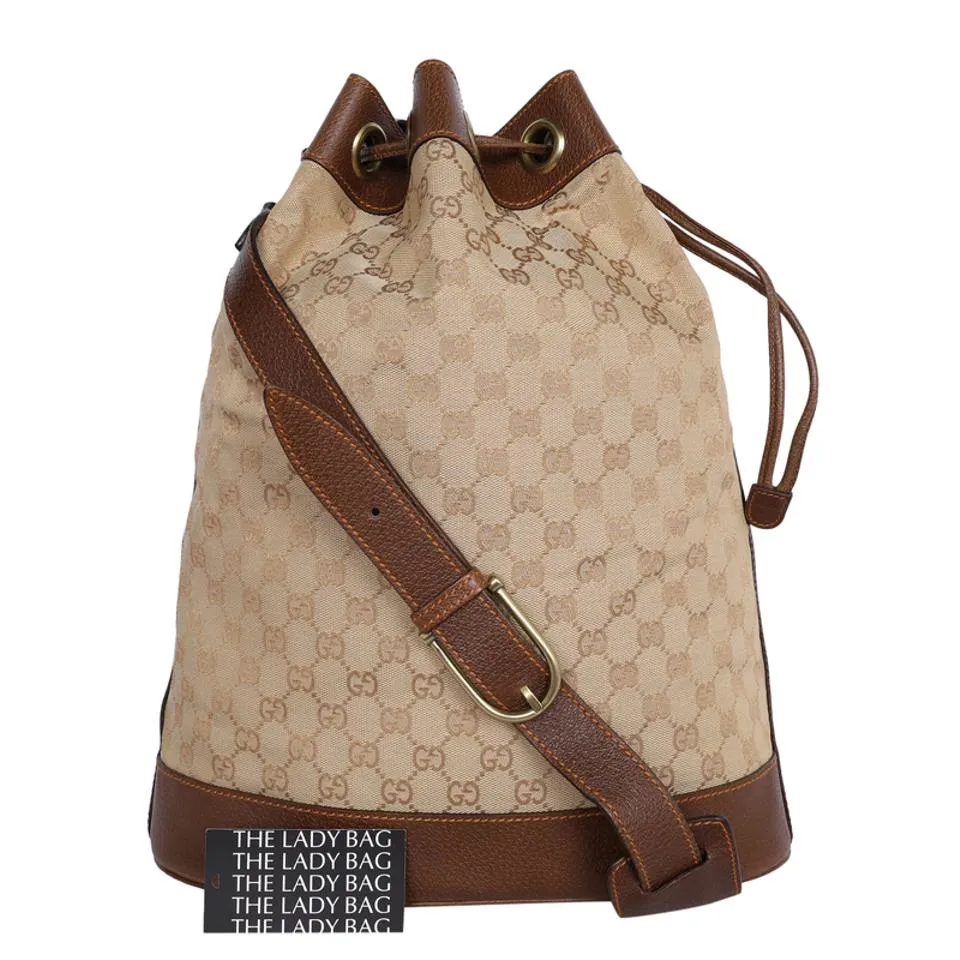 GG Leather Bucket Drawstring Cross Body Bag