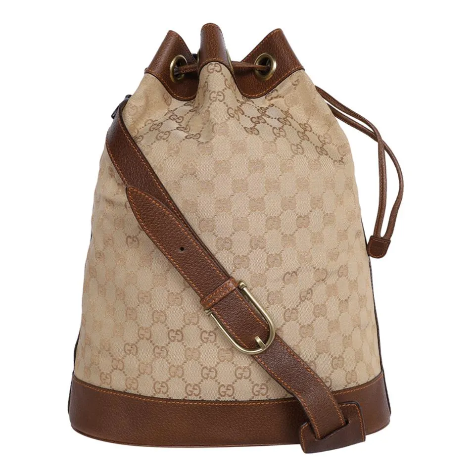 GG Leather Bucket Drawstring Cross Body Bag
