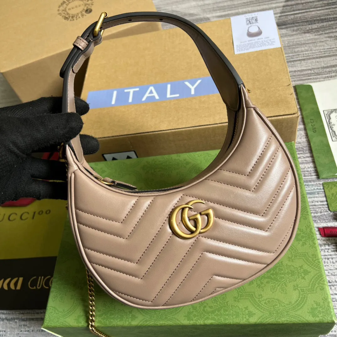 gg Marmont Half Moon Shaped Mini Bag Beige For Women, Women&#8217;s Bags 8.5in/22cm gg