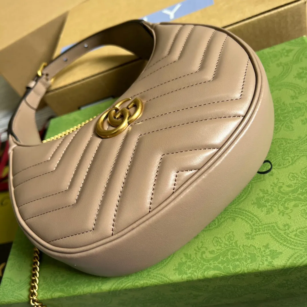 gg Marmont Half Moon Shaped Mini Bag Beige For Women, Women&#8217;s Bags 8.5in/22cm gg