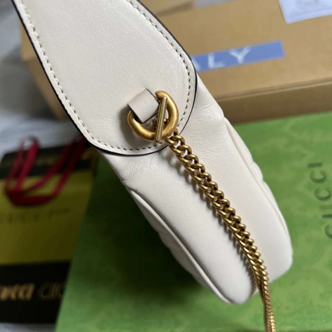 gg Marmont Half Moon Shaped Mini Bag White For Women, Women&#8217;s Bags 8.5in/22cm gg ‎699514 DTDHT 9022