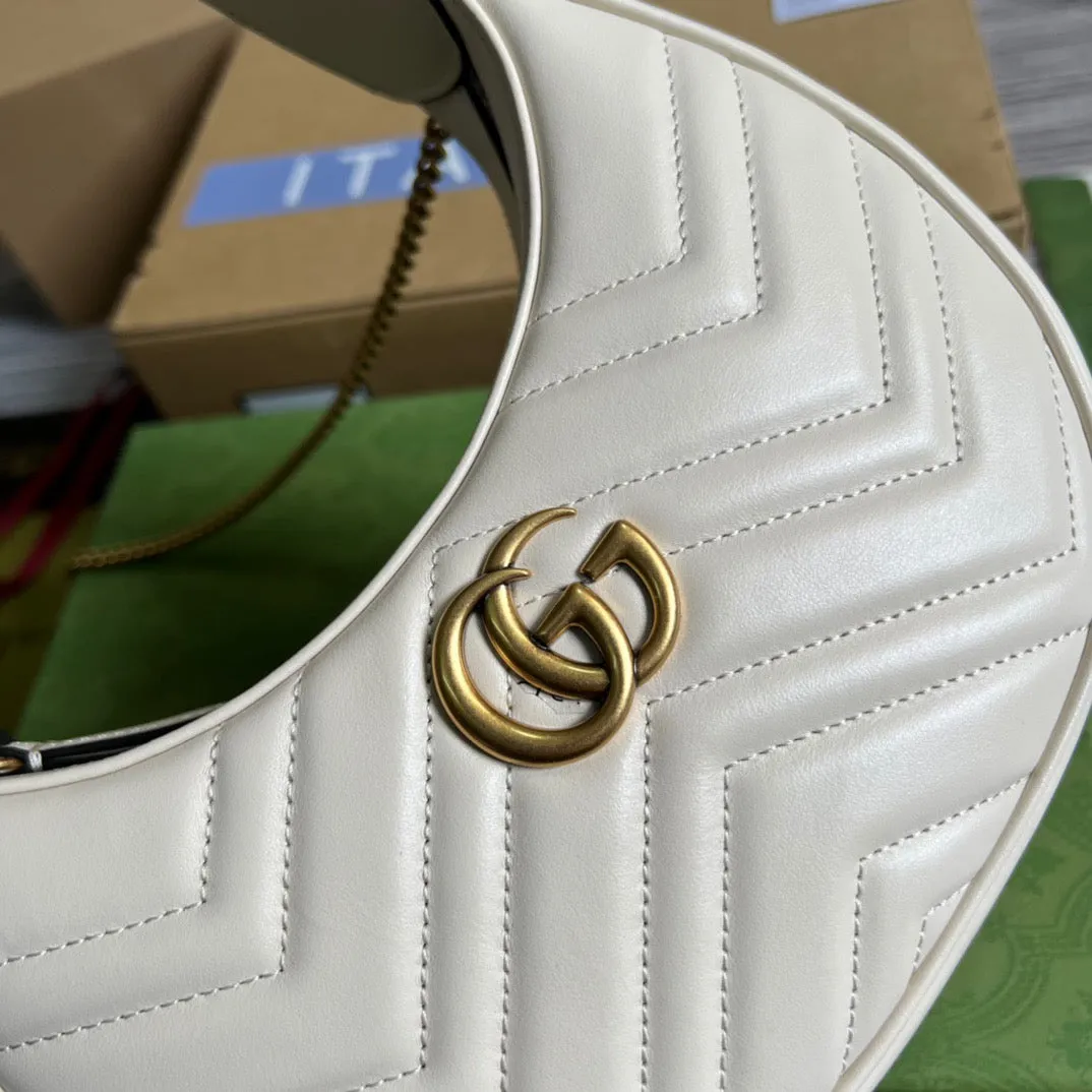 gg Marmont Half Moon Shaped Mini Bag White For Women, Women&#8217;s Bags 8.5in/22cm gg ‎699514 DTDHT 9022