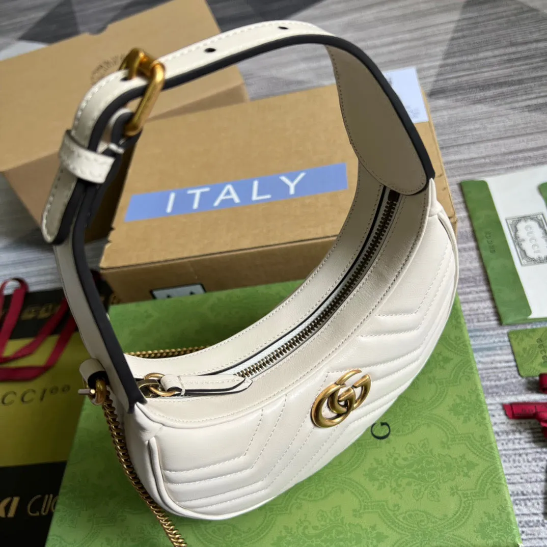 gg Marmont Half Moon Shaped Mini Bag White For Women, Women&#8217;s Bags 8.5in/22cm gg ‎699514 DTDHT 9022