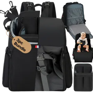 GillyGro Basic | 5-in-1 Multifunction Parent Backpack Set with Inbuilt Booster and 3  Insulated Pockets | Black
